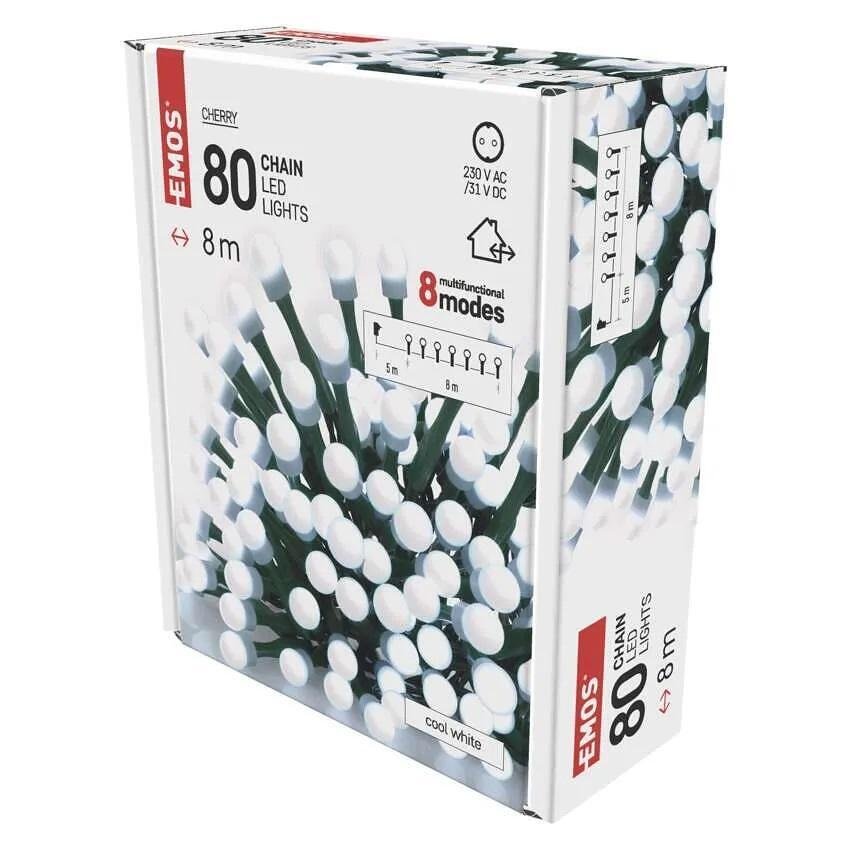 Juego de luces navideñas 80x LED luz fría 8 m IP44 con 8 programas CHERRY EMOS - D5AC06