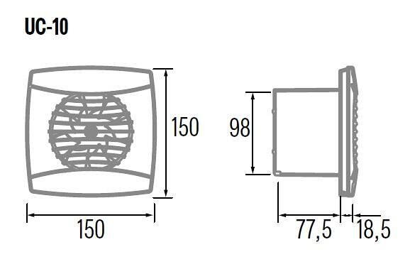 Ventilator UC-10 TIMER Ø100 mm, Farbe Weiß, 110 m³/h, 8 W, 26 dB mit Timer, Komplett mit Klappe CATA - C01200100