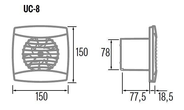Ventilator UC-8 Ø80mm, Farbe Weiß, 70m³/h, 8W, 26dB Set mit Klappe CATA - C01500000