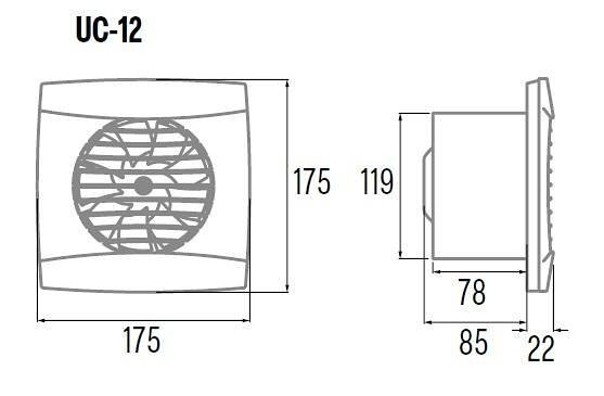 Ventilateur UC-12 Ø120mm, couleur Blanc, 205m³/h, 14W, 47dB kit avec clapet CATA