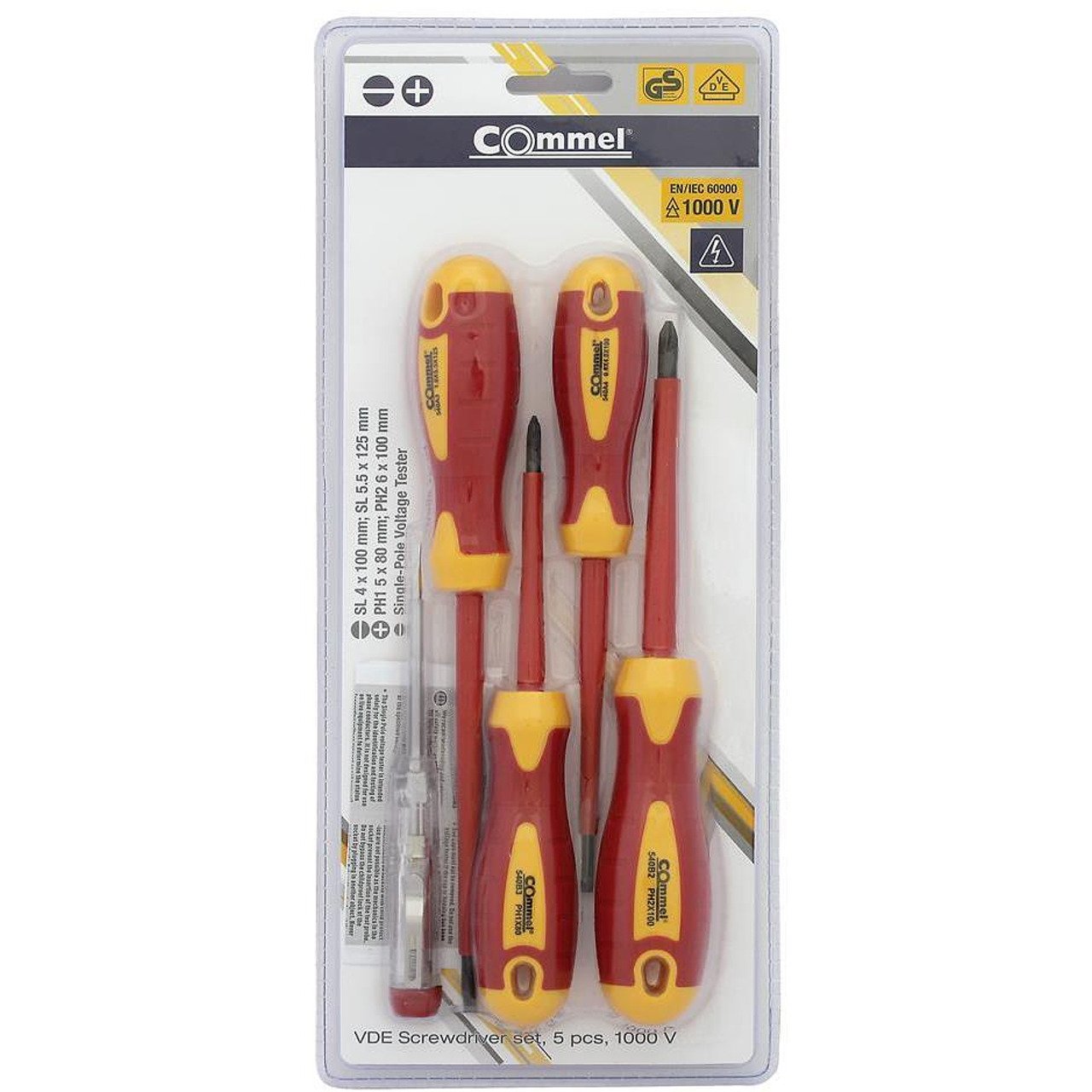 Kit de 4 tournevis VDE 1000V - 2x plat et 2x PH et phaseur, Commel - C370-252