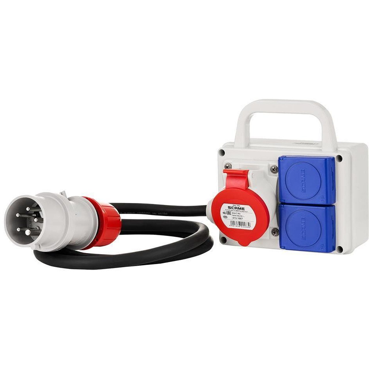 Quadro assemblato con contatti industriali, con cavo H07RN-F 5G2.5mm² 1.2m, serie ADAPTO 1x 3P+N+E 16A e 2x Schuko Scame - 623.1000-004