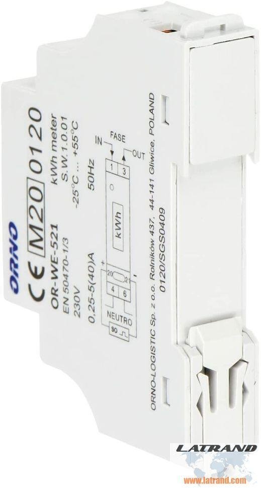 Compteur monophasé pour MESURE DIRECTE de l'énergie électrique 40A Orno - OR-WE-521