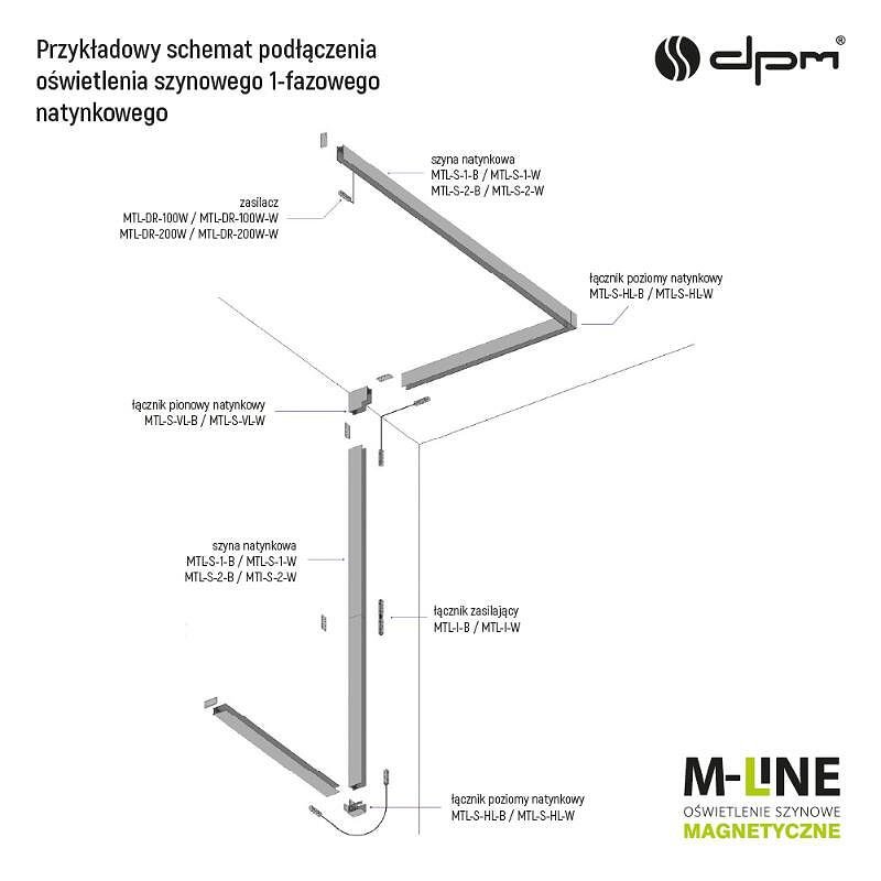 Lineare Lampe mit magnetischem Schienenelement, einstellbar M-LINE, schwarz, 6 W, 480 lm, 4000 K, DPM, MTL-SPRL-6W-B