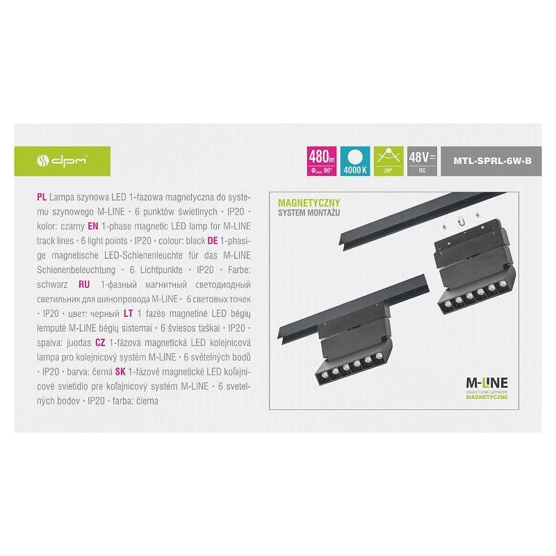 Lineare Lampe mit magnetischem Schienenelement, einstellbar M-LINE, schwarz, 6 W, 480 lm, 4000 K, DPM, MTL-SPRL-6W-B