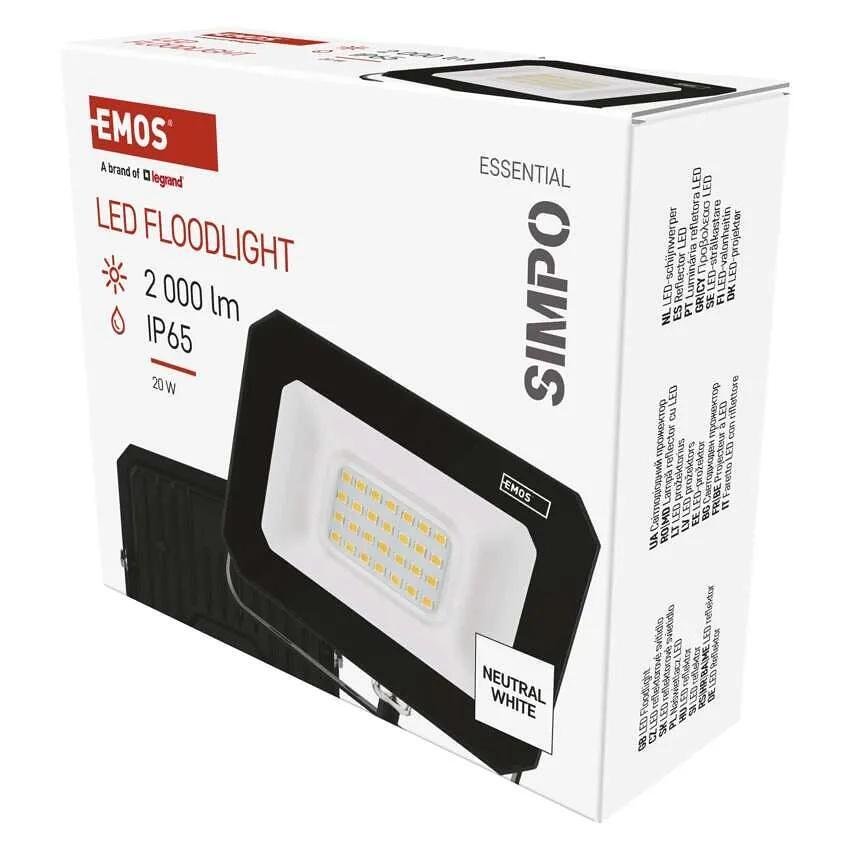 LED Projector 20W 4000K 2000lm 120° x 120° 25000h IP65 black SIMPO EMOS