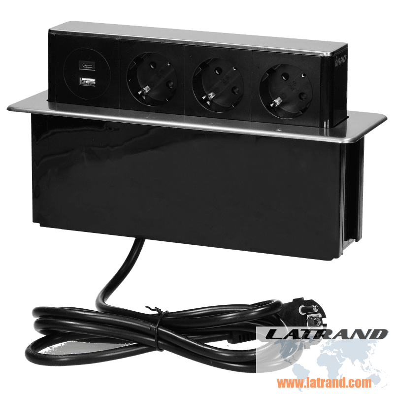 Möbelbox Pop-Up, mit Kontakten 3x Schuko, 2x USB Typ A+C, 2 m Kabel ORNO -OR-GM-9014(GS)/B-G