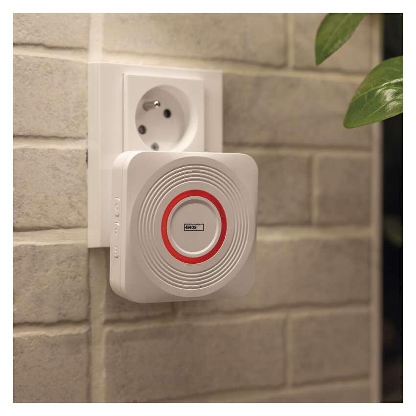 Timbre inalámbrico blanco 220V con botón en kit 150 metros IP44, 55 melodías Wi-Fi GoSmart EMOS
