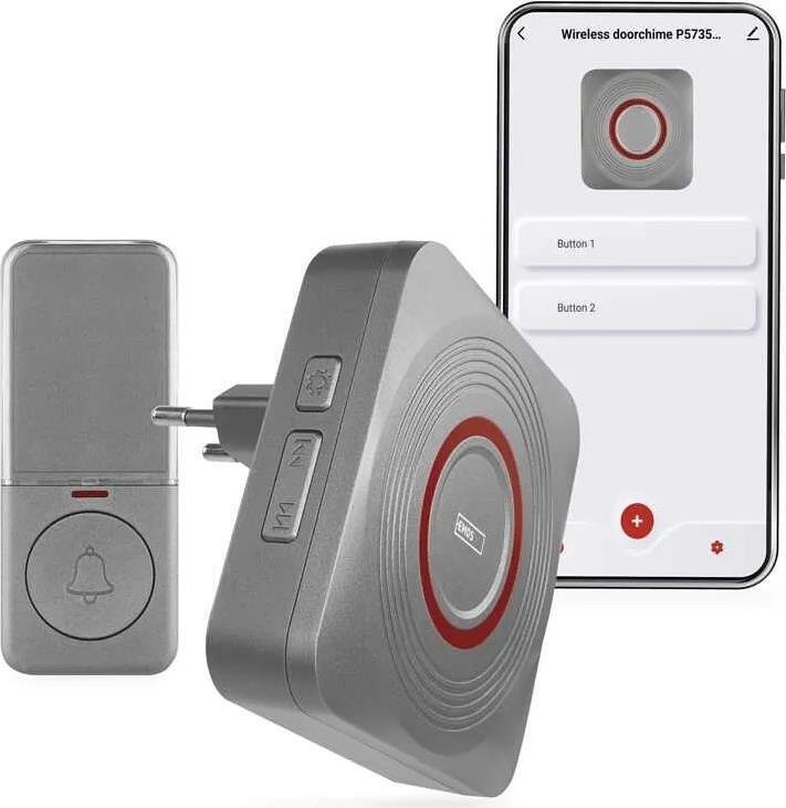 Безжичен звънец сив 220V в комплект с бутон 150 метра IP44, 55 мелодии Wi-Fi GoSmart EMOS
