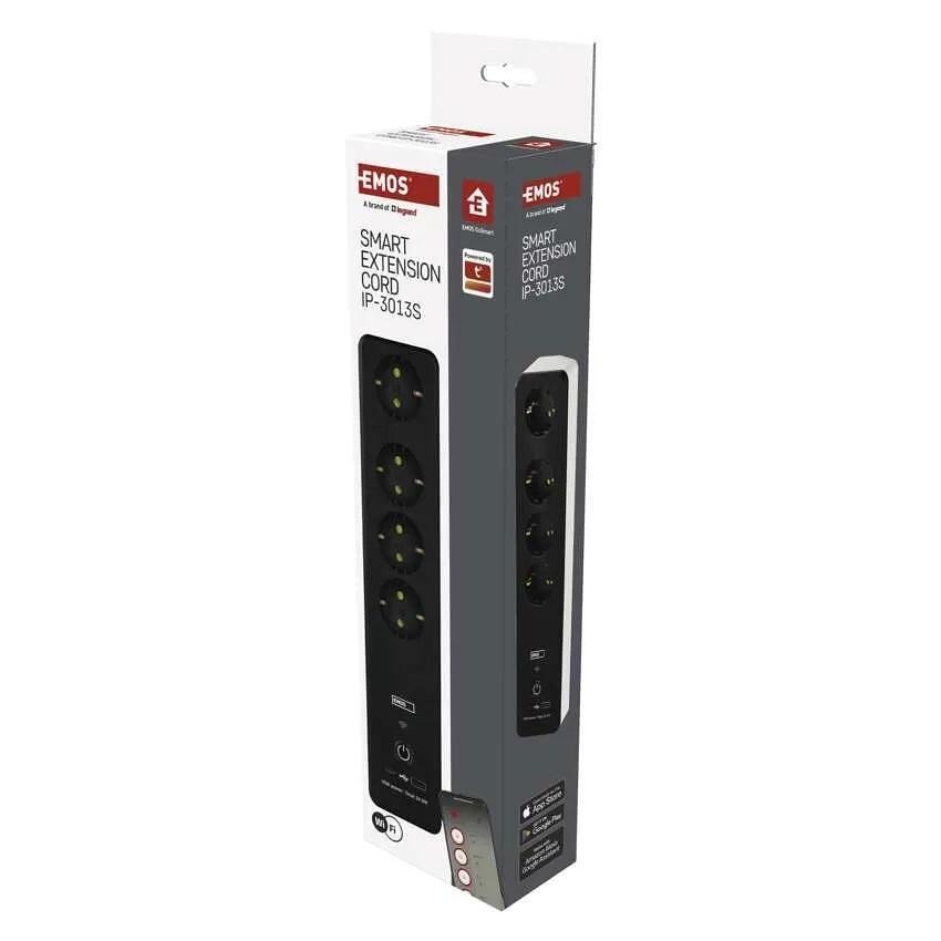 Διακλάδωση 4x2P+E με καλώδιο 2 μέτρα, κουμπί, με USB A+C 3A 15W Wi-Fi GoSmart EMOS