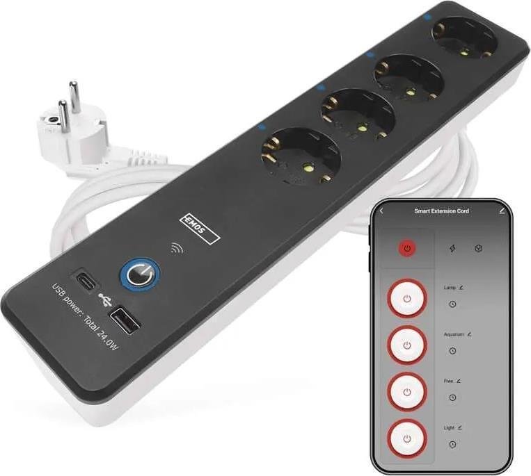 Διακλάδωση 4x2P+E με καλώδιο 2 μέτρα, κουμπί, με USB A+C 3A 15W Wi-Fi GoSmart EMOS