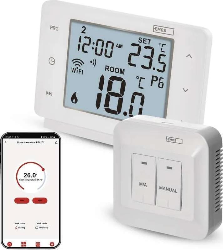 Termostat FĂRĂ fir pentru încălzire și răcire 5…35 °C cu ecran LCD 16A Wi-Fi GoSmart EMOS