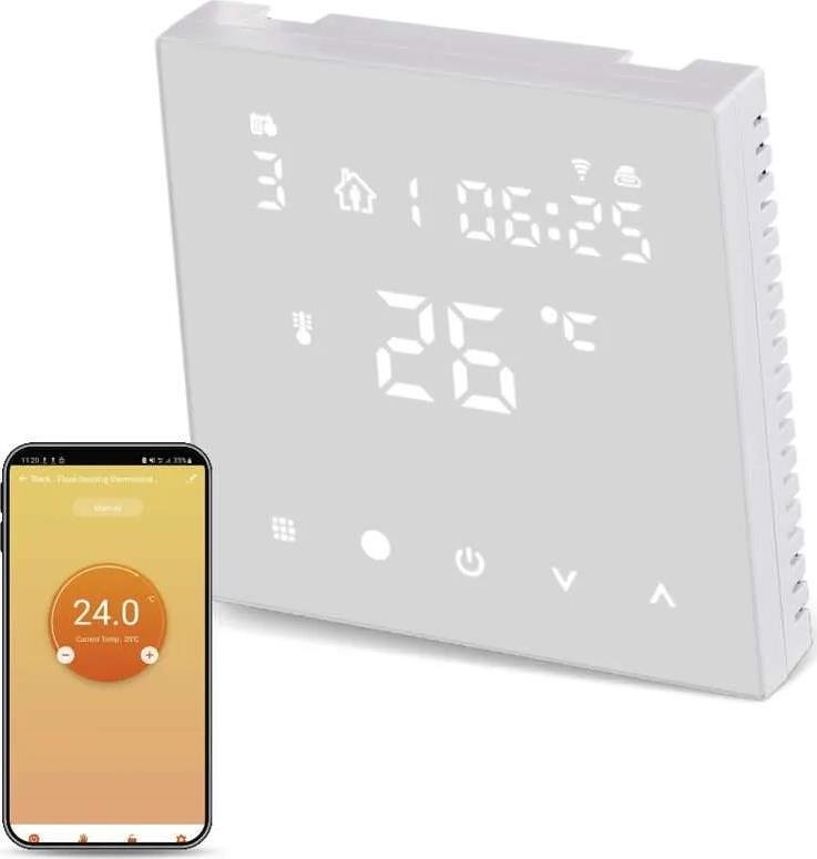 Termostat pentru încălzire electrică în podea 1…70 °C cu ecran LCD 16A pentru încorporare alb Wi-Fi GoSmart EMOS