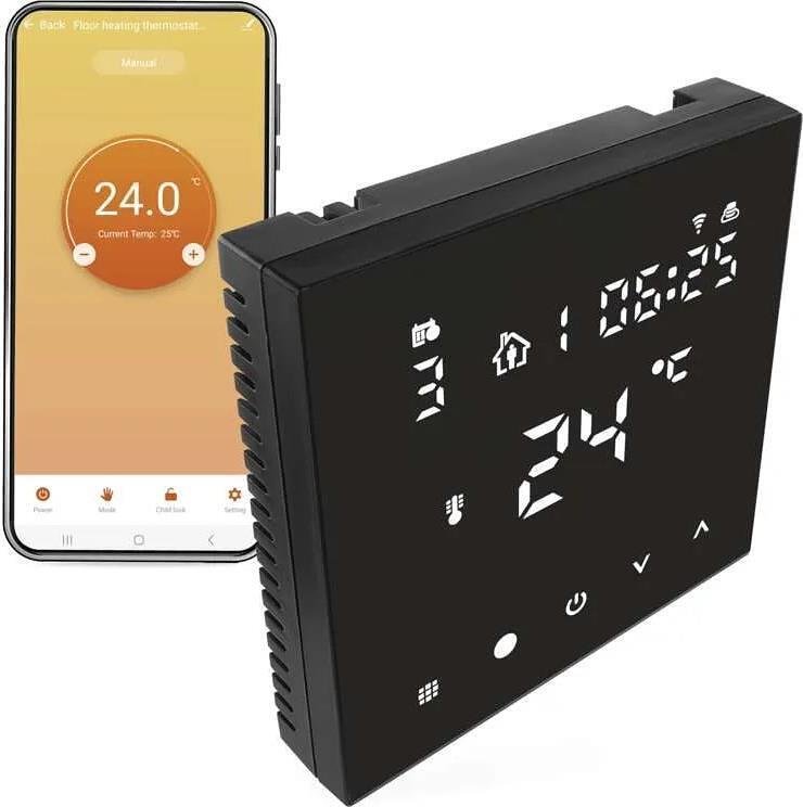 Termostat pentru încălzire electrică în podea 1…70 °C cu ecran LCD 16A pentru încorporare negru Wi-Fi GoSmart EMOS