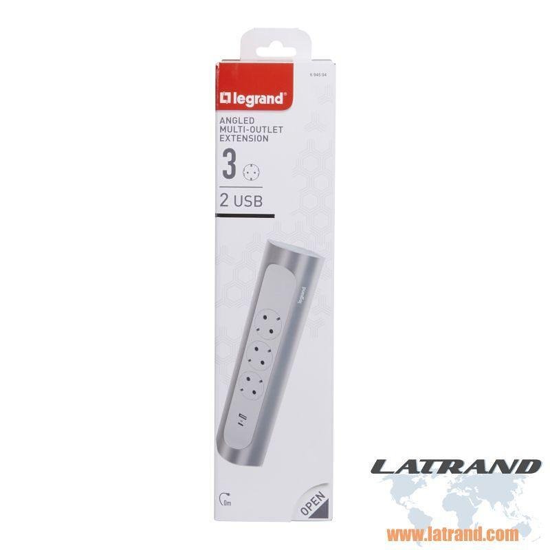 Multipresa angolare grigia, senza cavo con USB A+C Legrand 694504