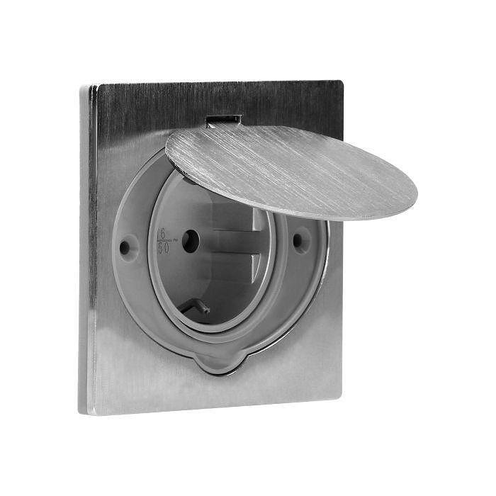 Priza impermeabilă Schuko pentru baie, terasă, copertină sau alte spații umede IP44, culoare și material oțel inoxidabil, Ø60mm, ORNO 1397 - OR-AE-1397(GS)