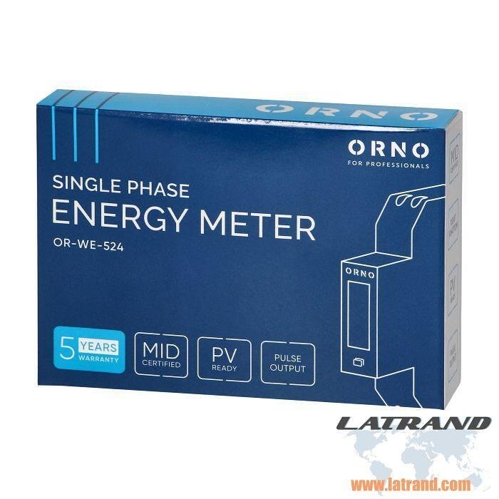 Compteur électrique monophasé pour MESURE DIRECTE de l'énergie électrique, monotaire, pour montage DIN 1 module, 100A, MID ORNO - OR-WE-524