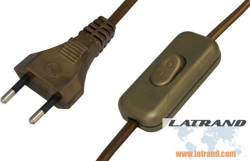 Câble pour lampe de chevet 2 mètres doré avec interrupteur 2,5A Commel - C0128