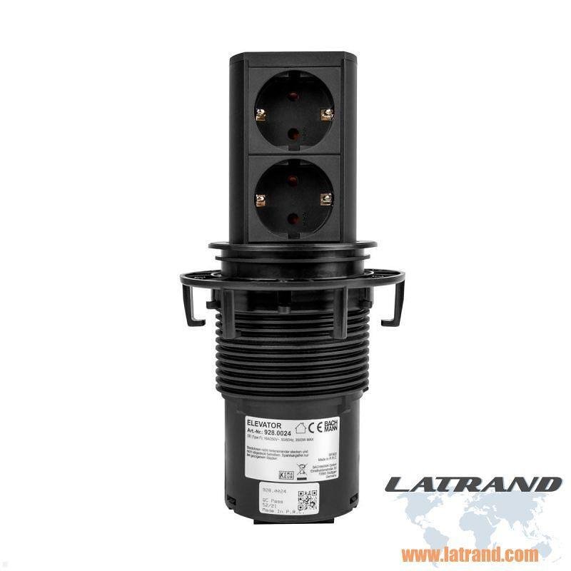Módulo ELEVATOR con 2x Schuko, con cable 2m, color Negro, Bachmann - B928.0024