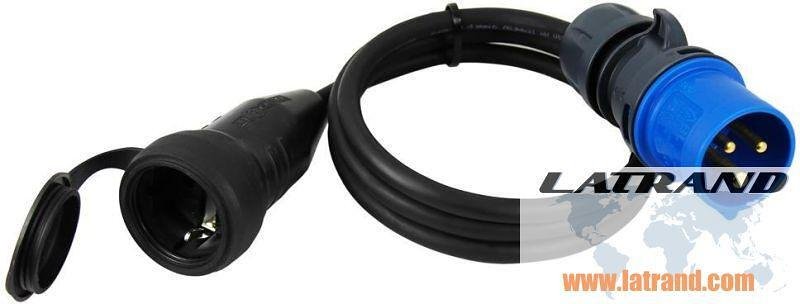 Adattatore con cavo H05RR-F 3G1,5mm2 1.5m da CEE 2P+T 16A spina mobile a coppia mobile Schuko /vecchio 60488/ Commel