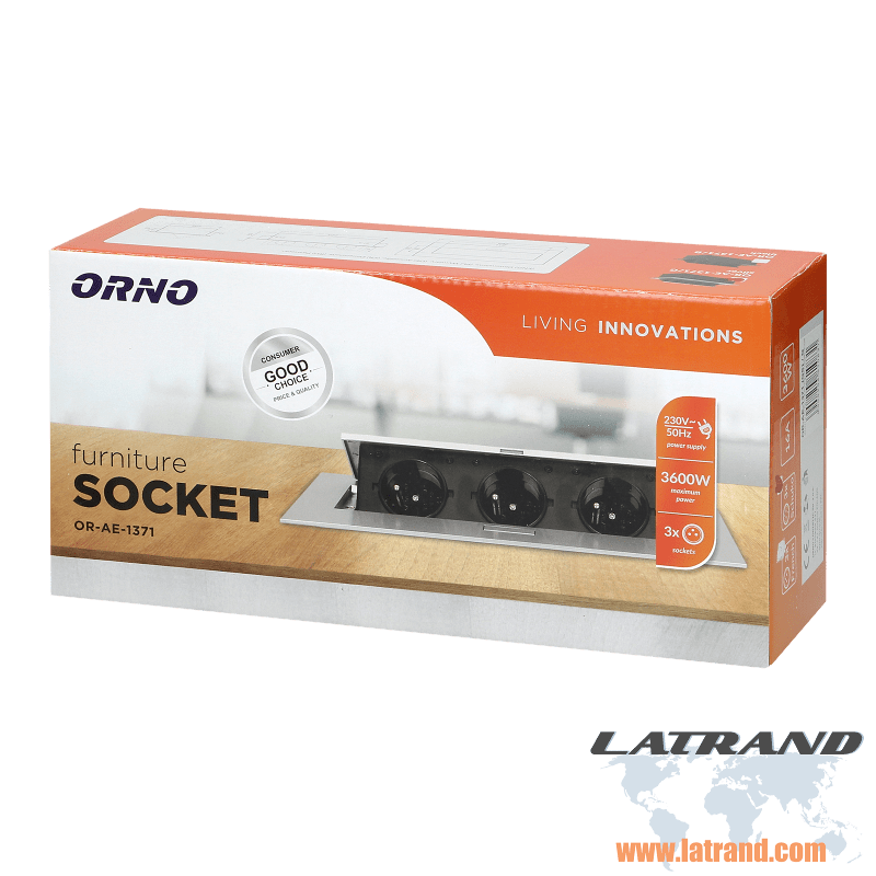 Scatola per mobili per incasso con 3 contatti Schuko ORNO - OR-AE-1371(GS)/G