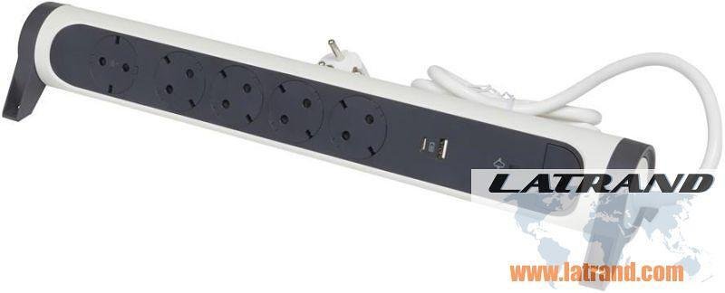 Verteiler 5x2P+E mit Kabel 1.5 Meter mit Überspannungsschutz und USB A+C Premium NEW Legrand 694510 WEISS