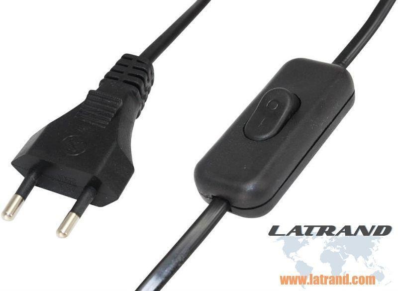 Câble pour lampe de chevet 2 mètres noir avec interrupteur 2,5A Commel - C0113