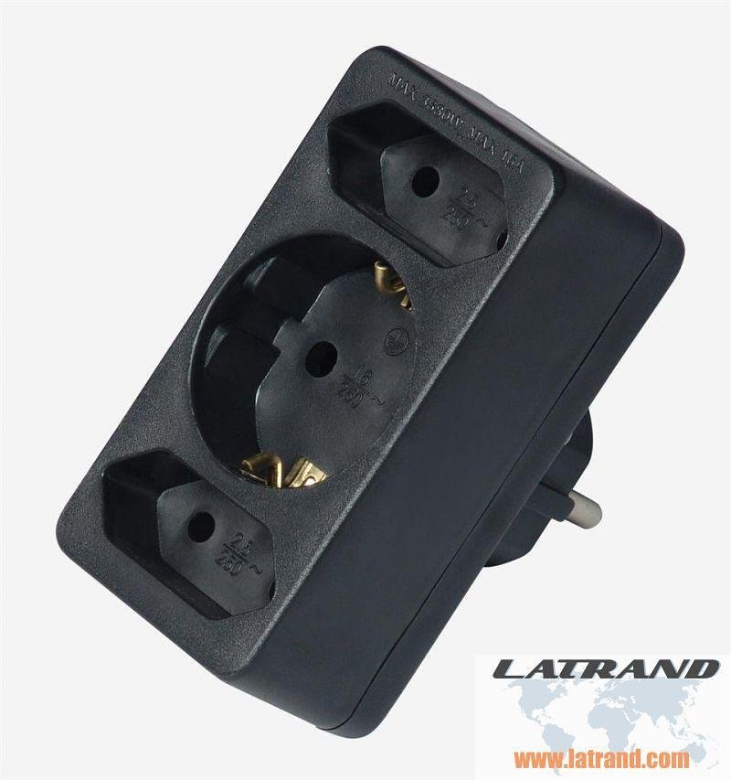 Adapter für Steckdose 2 x EURO und 1 x Schuko Commel-C49112-2 schwarz