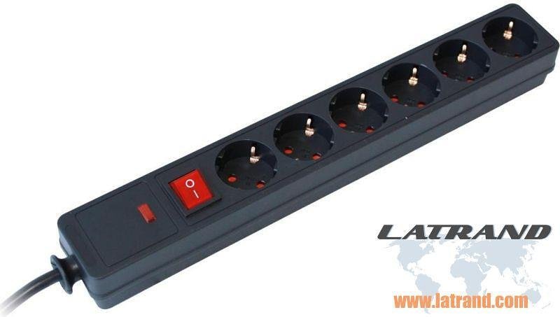 Extension with protection and switch, 6 sockets cable length 1.5 meters /1.5mm2 Commel - C380-105 black