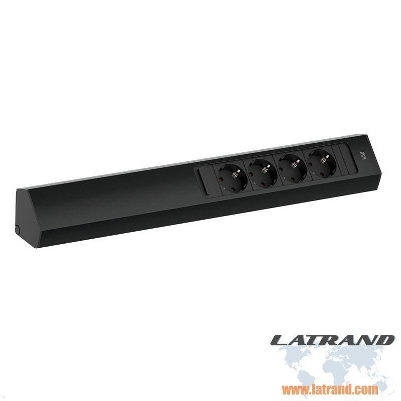 Módulo CASIA 2 con 4x Schuko con obturador, con posibilidad de montaje angular, cable de alimentación 2m, color Negro, Bachmann-B932.104
