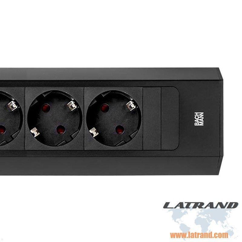 Módulo CASIA 2 con 4x Schuko con obturador, con posibilidad de montaje angular, cable de alimentación 2m, color Negro, Bachmann-B932.104