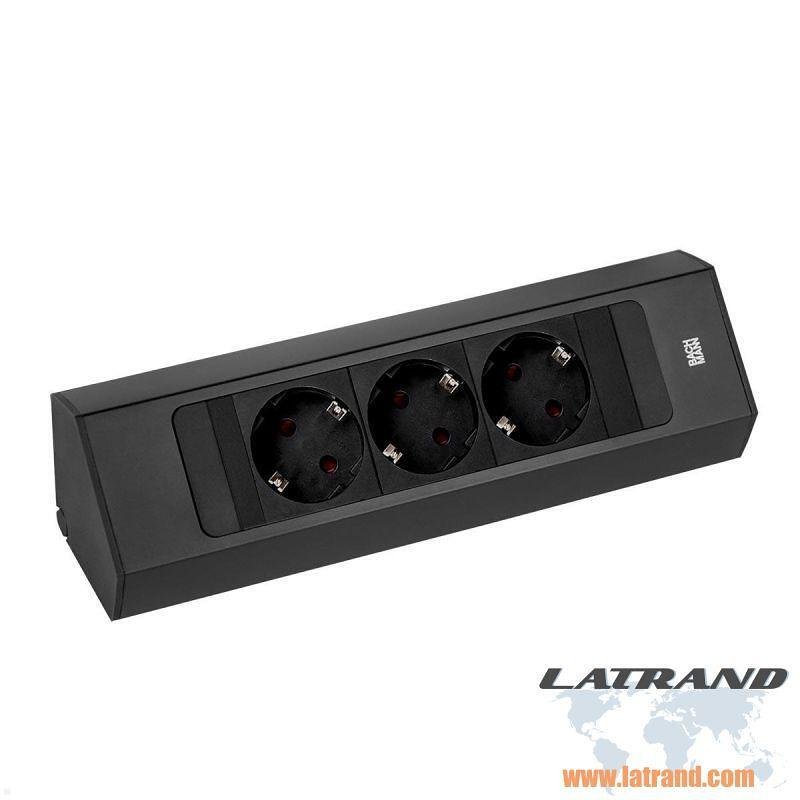 Módulo CASIA 2 con 3x Schuko, con posibilidad de montaje angular, cable de alimentación 2m, color Negro, Bachmann