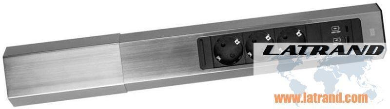 Módulo CASIA 2 con 3x Schuko y USB A+C con obturador, con posibilidad de montaje angular, cable de alimentación 2m, color Acero inoxidable, Bachmann B932.006