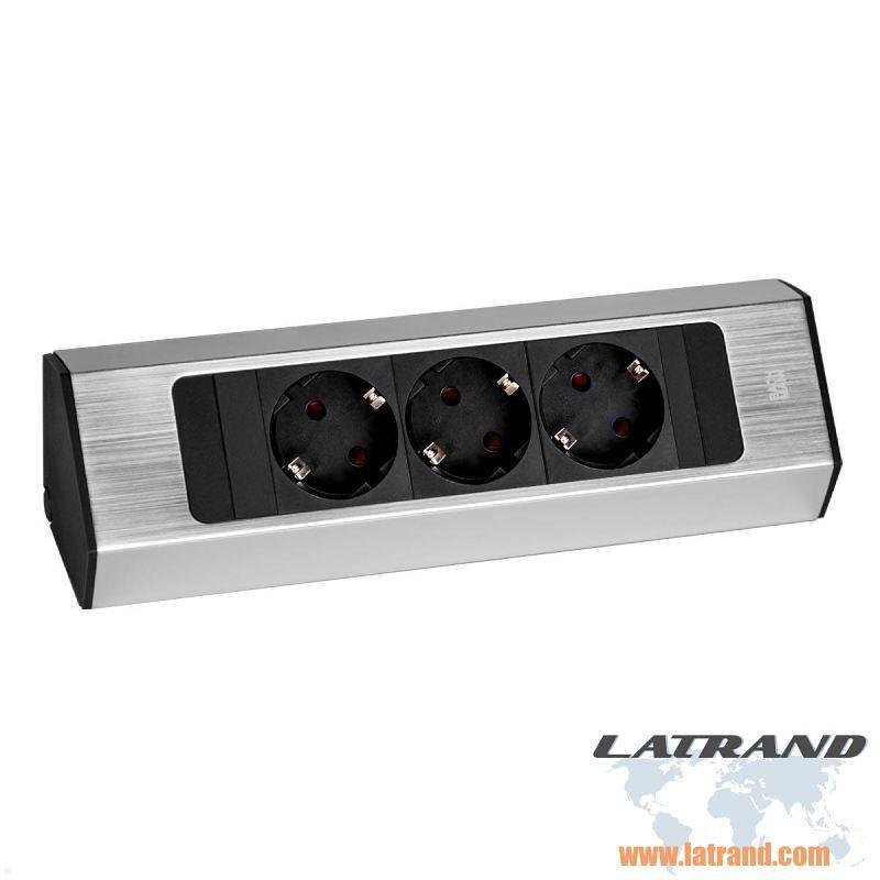 Módulo CASIA 2 con 3x Schuko, con posibilidad de montaje angular, cable de alimentación 2m, color Inox, Bachmann
