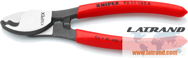 Ciseaux pour couper câble jusqu'à 50 mm² à double lame, poignée rouge 165 mm, Knipex - K9511165A