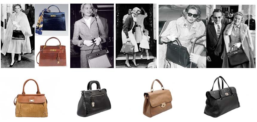 Грейс Кели с  различни модели правоъгълни класически дамски чанти