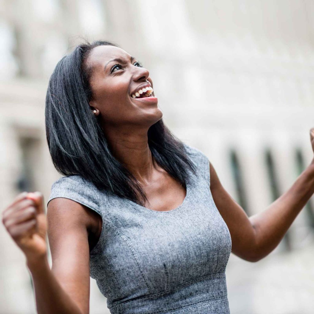 black woman happy elegant procrastination