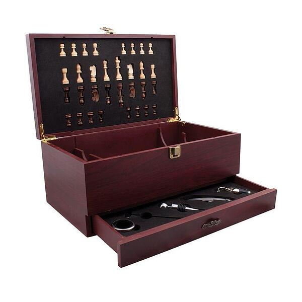 Комплект за вино с шах, 36x21x16 см, дървена кутия