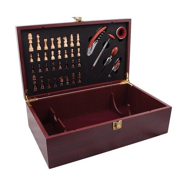 Комплект за вино с шах, 37x21x11 см, място за бутилки