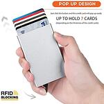 2в1 Портфейл и картодържател с RFID защита на личните данни и бутон за автоматично изкачване на картите в сив цвят