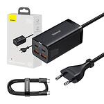 Baseus GaN3 Pro 2xUSB-C + 2xUSB мрежово зарядно, 100W (черно).