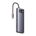 Хъб 9в1 Baseus Metal Gleam Series, USB-C към 2x USB 3.0 + 2x HDMI + USB 2.0 + USB-C PD + Ethernet RJ45 + microSD/SD