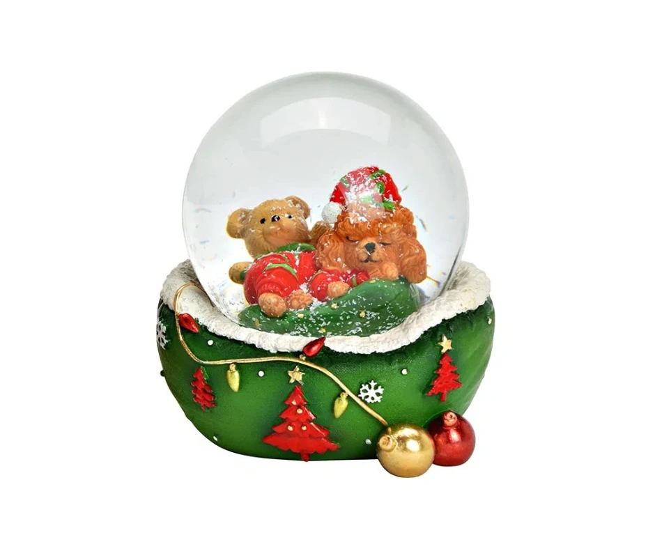 Снежен глобус куче с мече, зелен Снежен глобус куче с мече, зелен