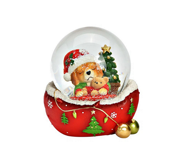 Снежен глобус куче с мече, червен Снежен глобус куче с мече, червен