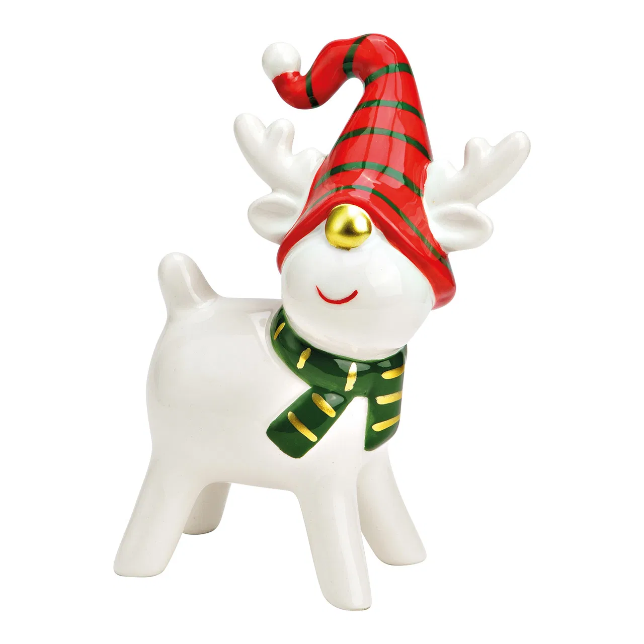 Керамична фигура елен с коледна шапка