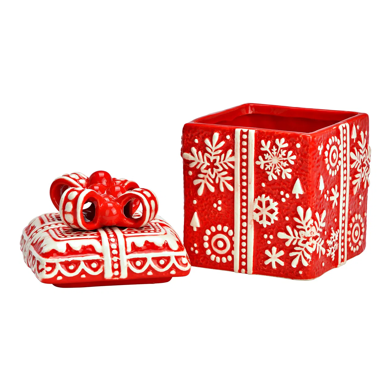 Керамичен коледен буркан във форма на подарък, 10x15x10см