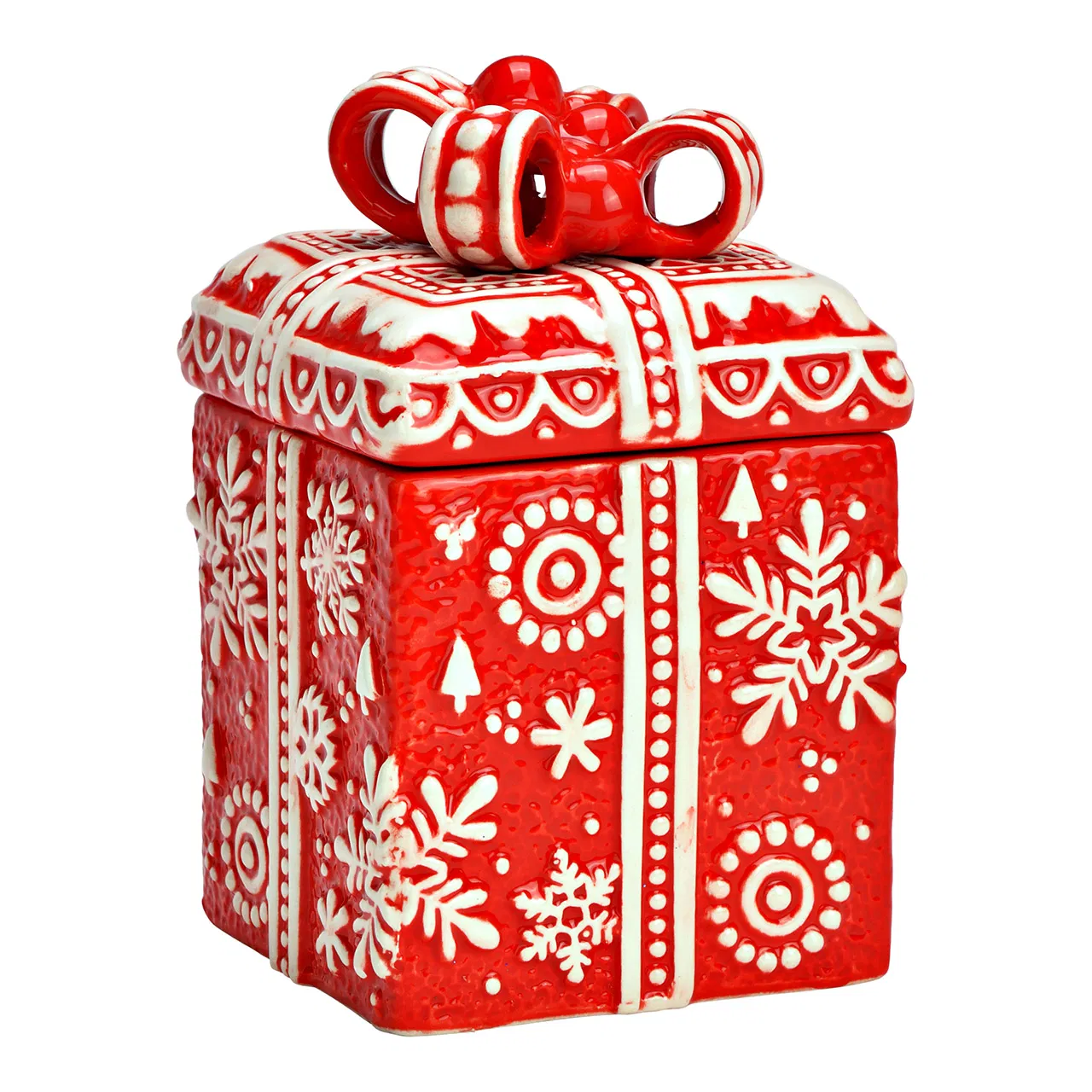 Керамичен коледен буркан във форма на подарък, 10x15x10см Керамичен коледен буркан във форма на подарък, 10x15x10см
