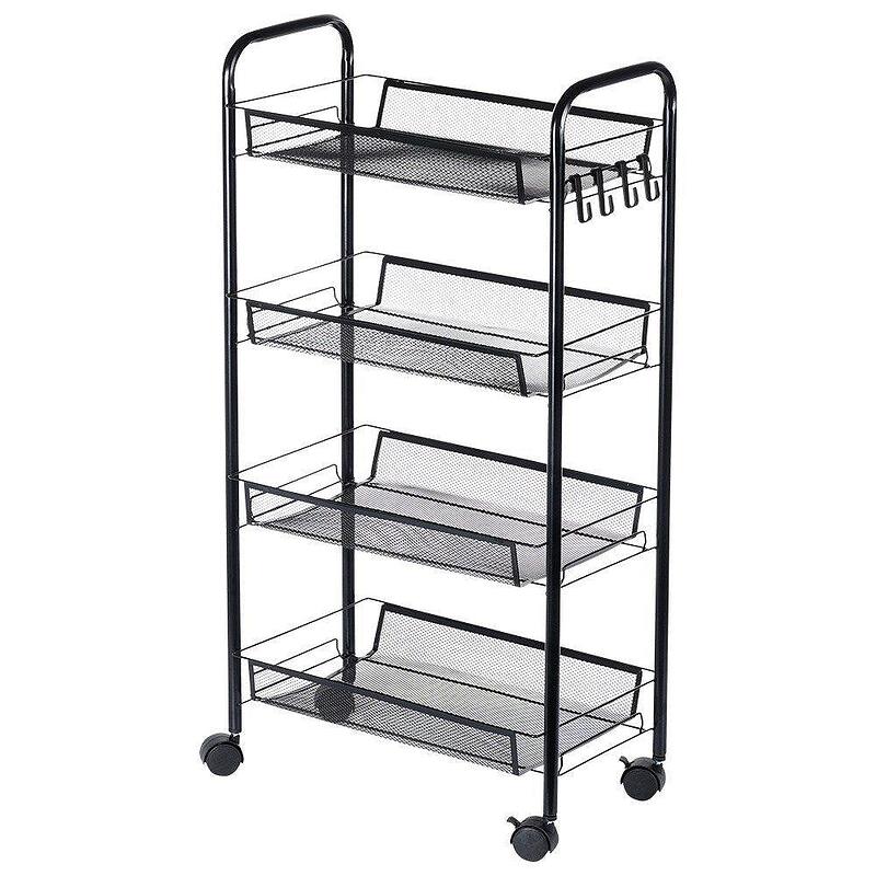 Метална етажерка за съхранение с колелца, 4 нива