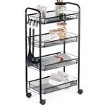 Метална етажерка за съхранение с колелца, 4 нива