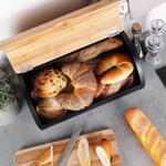 Кутия за хляб, стомана и дървено, черна, 38x24x20 см